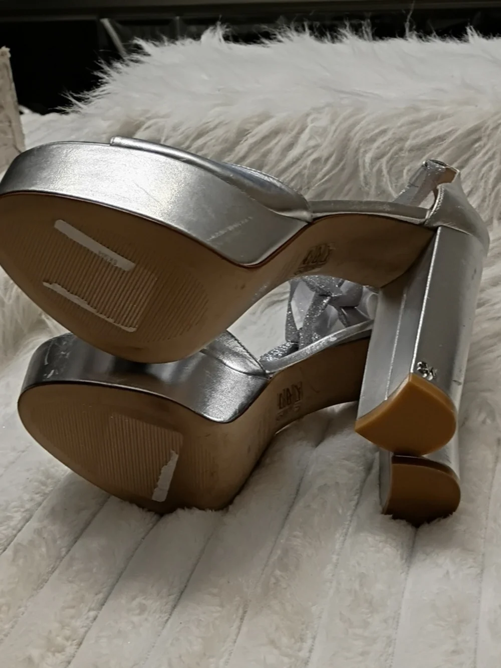 Stuart Weitzman Sabrina Silver High Block Heel Platform Sandals New W/Flaws